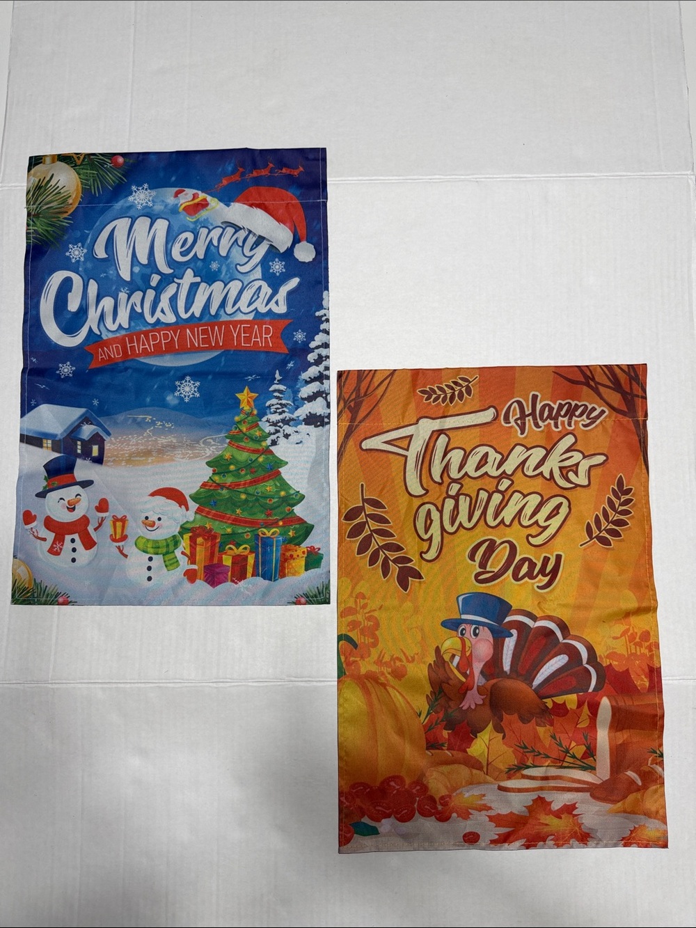 Double-Sided Holiday Garden Flags - Blue Christmas & Orange Thanksgiving